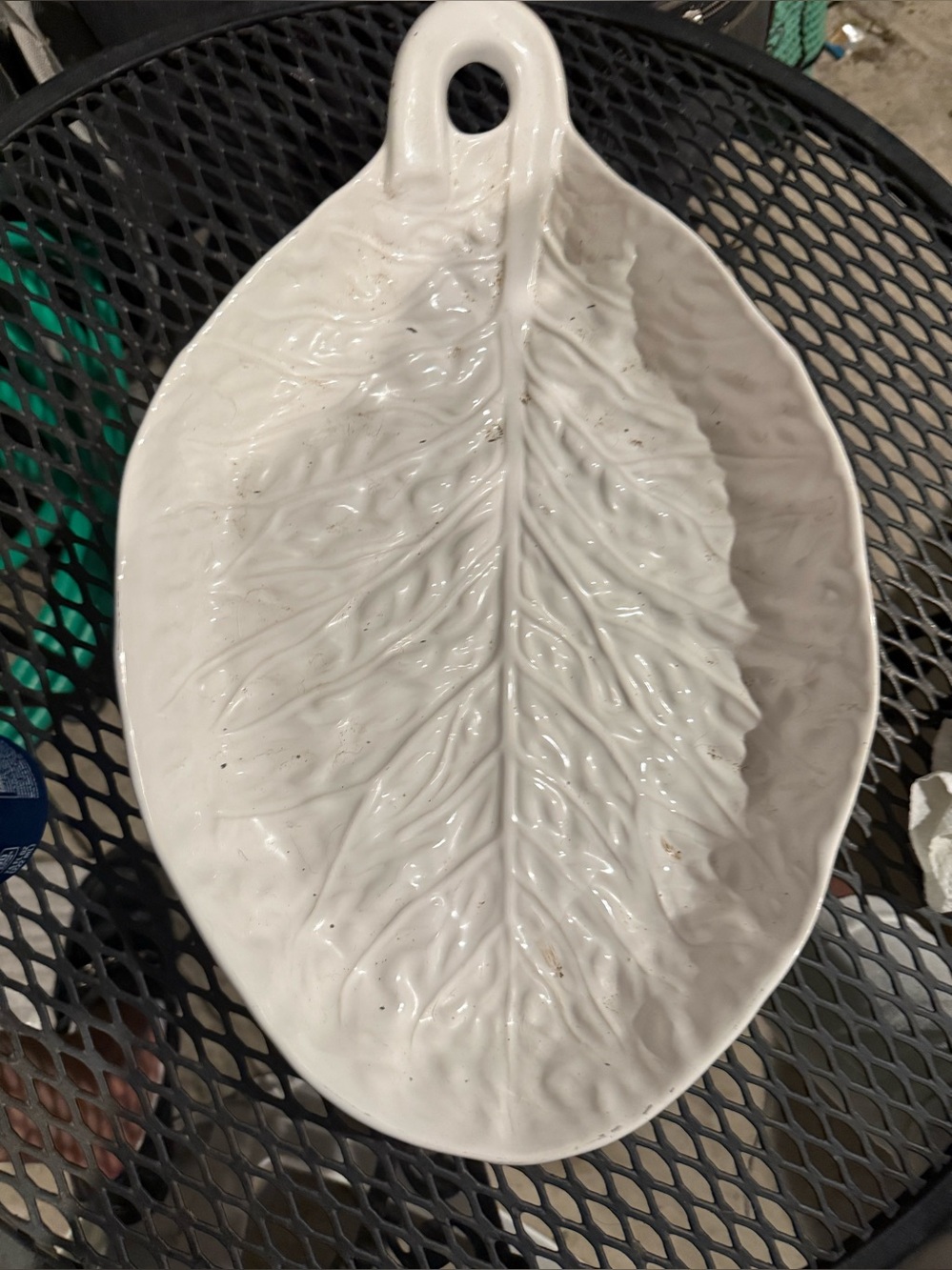 White Ceramic Leaf Serving Platter | Embossed Leaf Dish | Farmhouse Decor